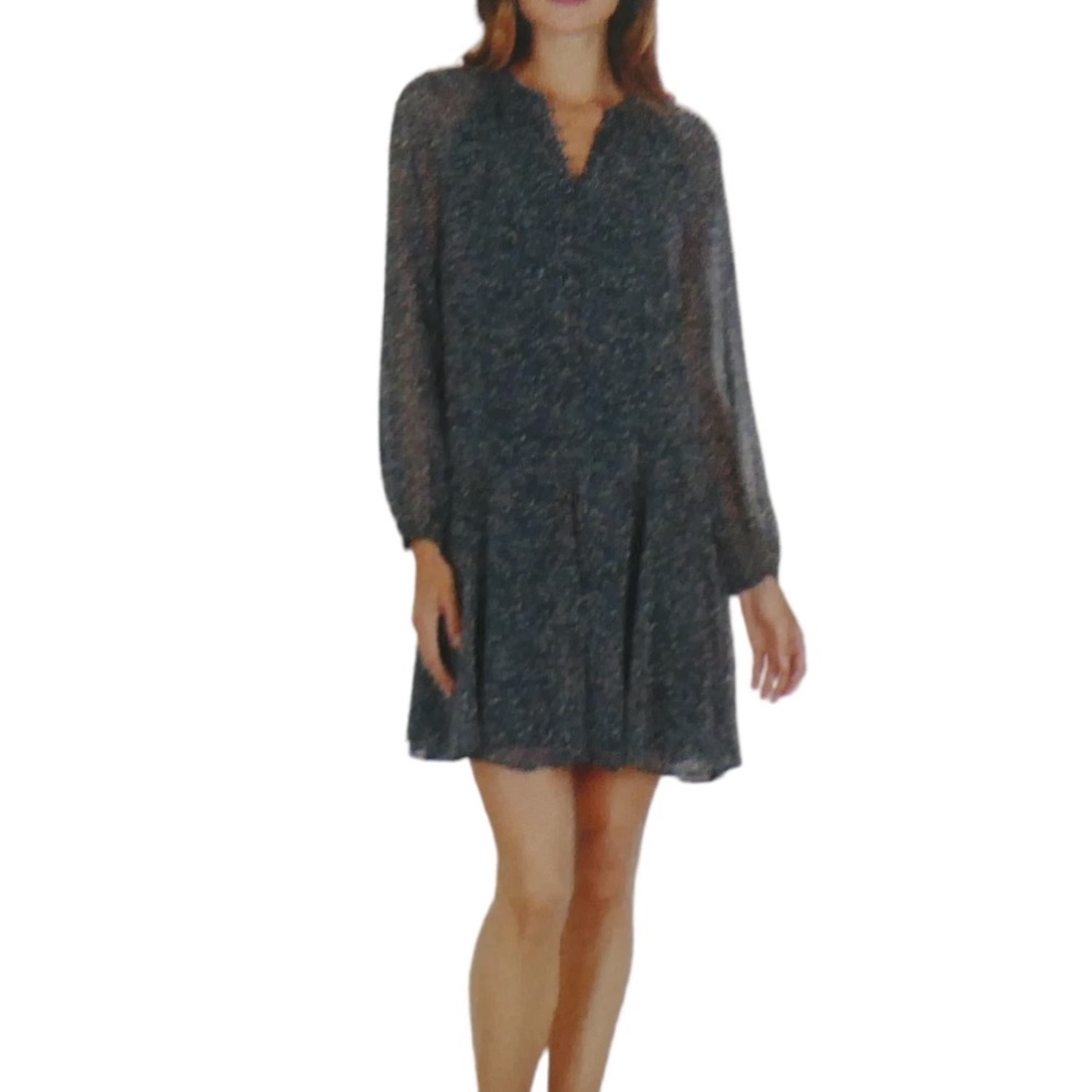 Joie Mini black Animal Spot Boho Peasant Flowy Long Sleeve Dress M